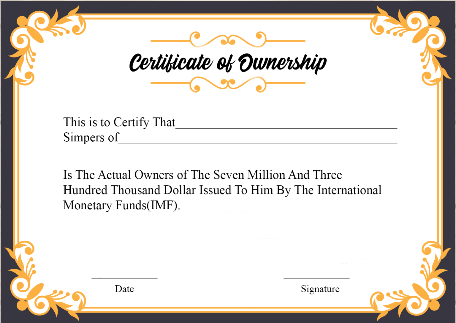 Certificate Of Ownership Template Professional Template Ideas