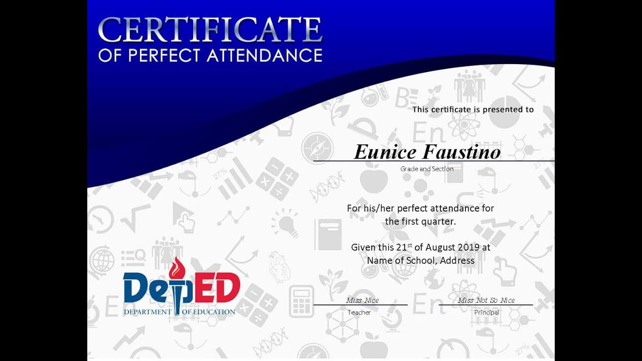 Free Template Certificate Of Perfect Attendance For Teachers From Deped And  Private School For Perfect Attendance Certificate Template