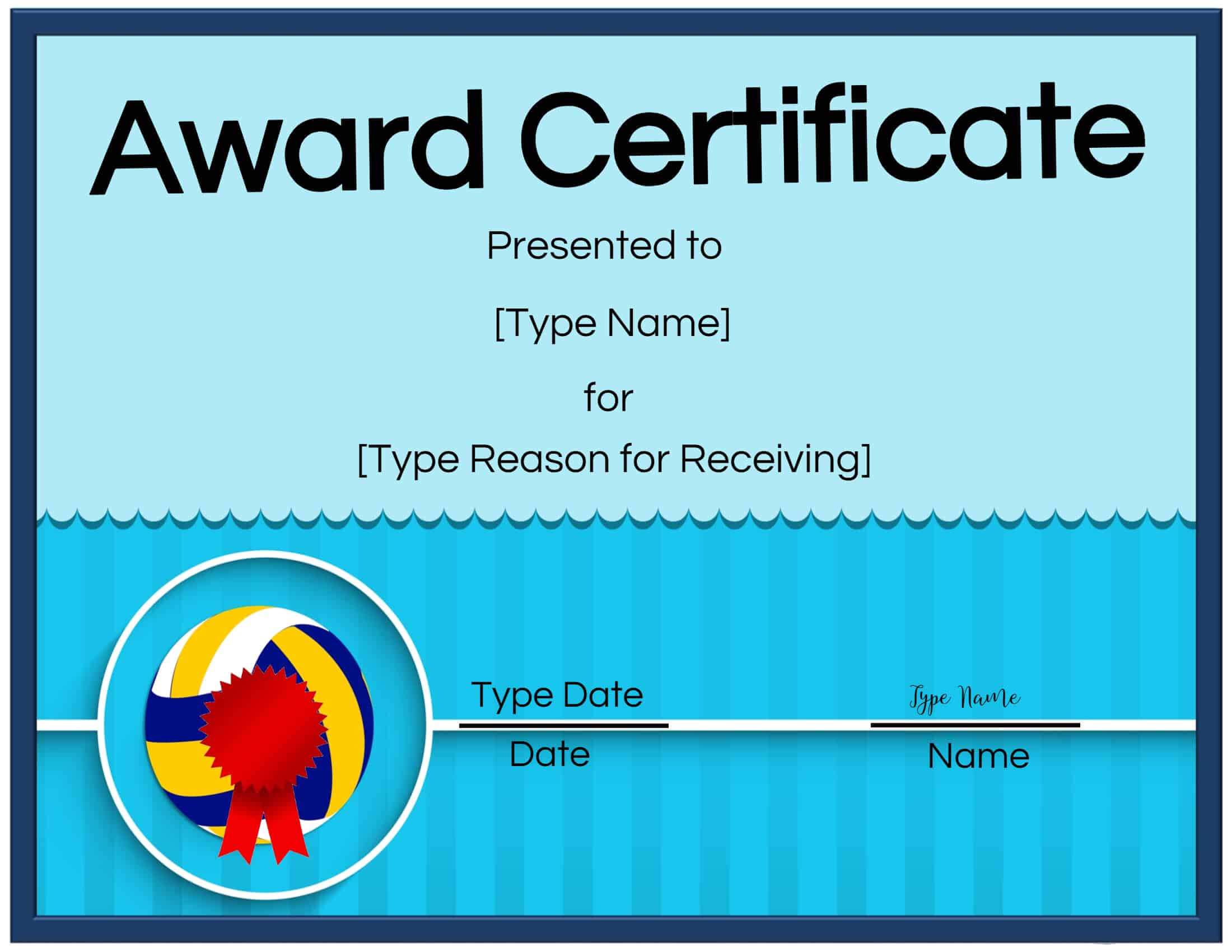 Free Volleyball Certificate | Edit Online And Print At Home Inside Rugby League Certificate Templates