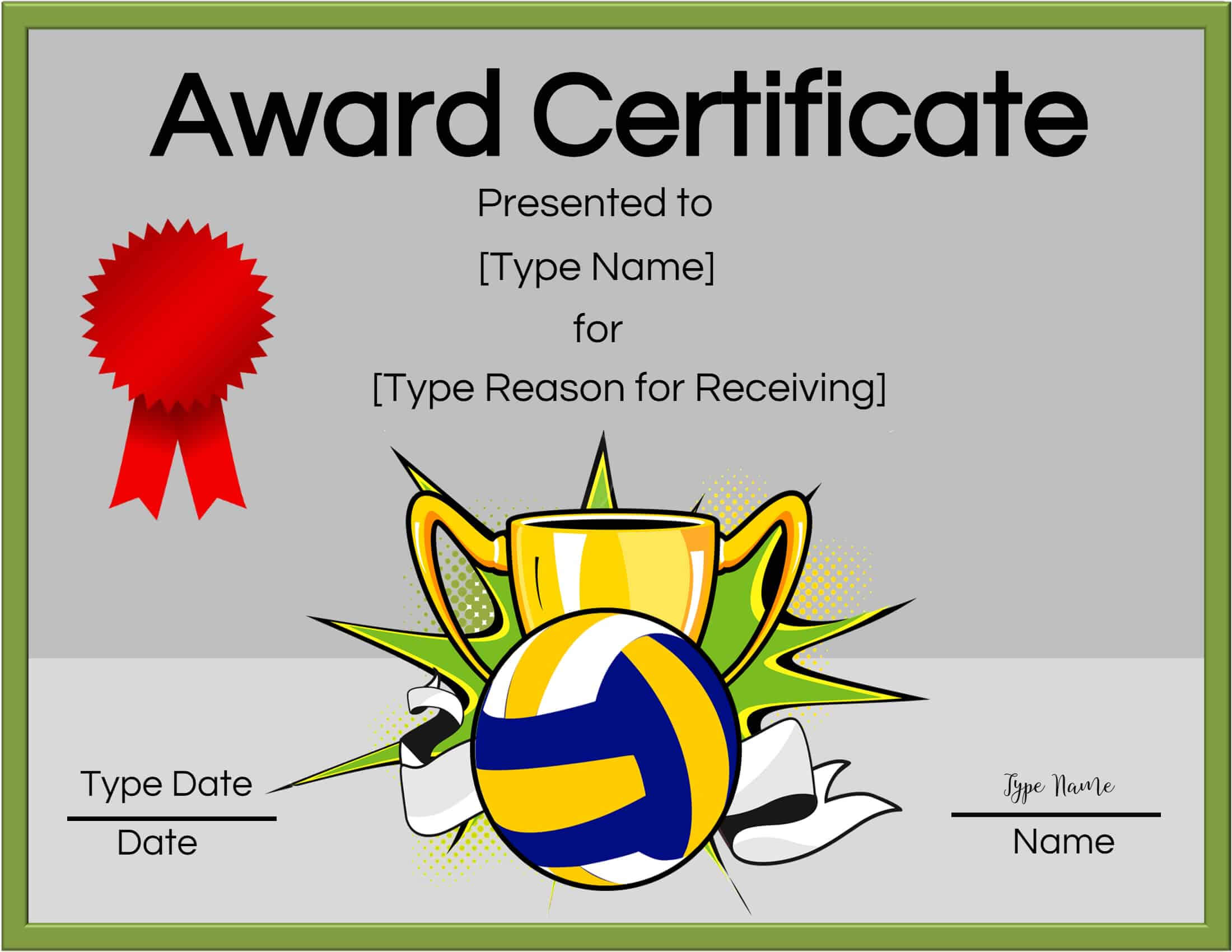 Free Volleyball Certificate Edit Online And Print At Home intended
