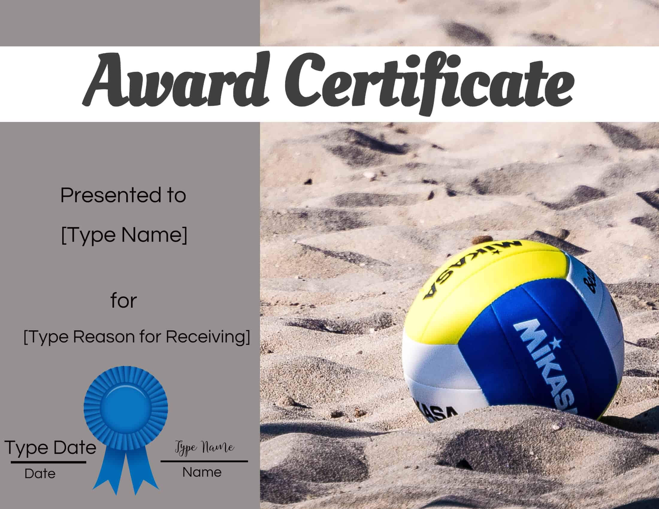 Free Volleyball Certificate | Edit Online And Print At Home Pertaining To Rugby League Certificate Templates