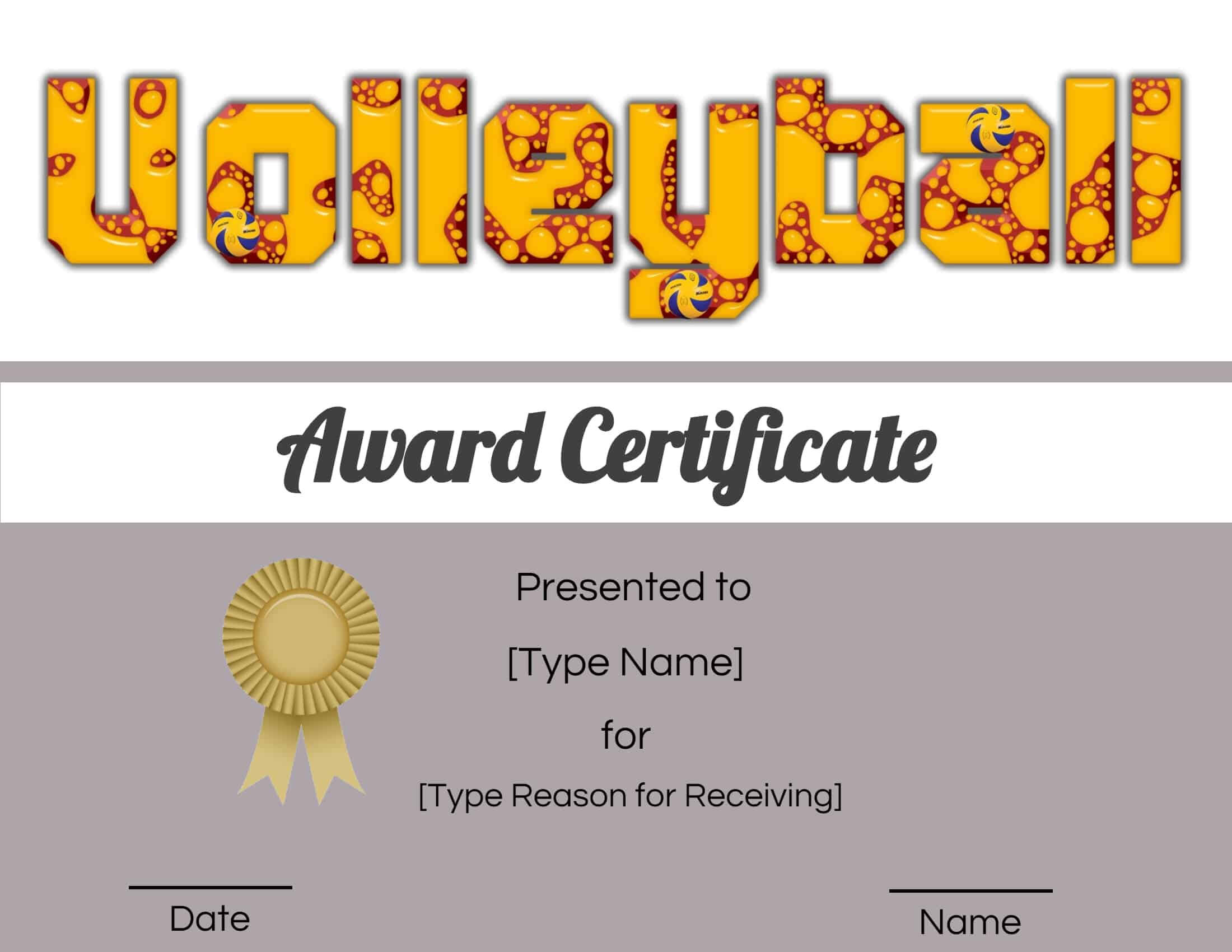 Free Volleyball Certificate | Edit Online And Print At Home With Regard To Free Printable Funny Certificate Templates