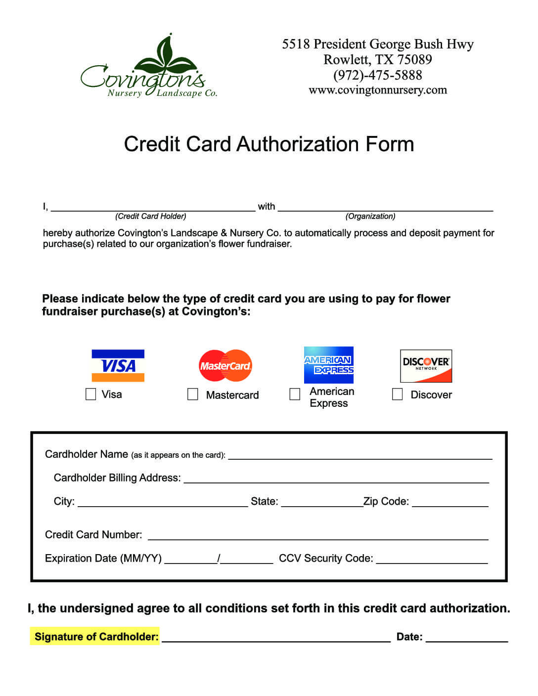 Fundraiser Credit Card Authorization Form – Covingtons Inside Credit Card Payment Form Template Pdf