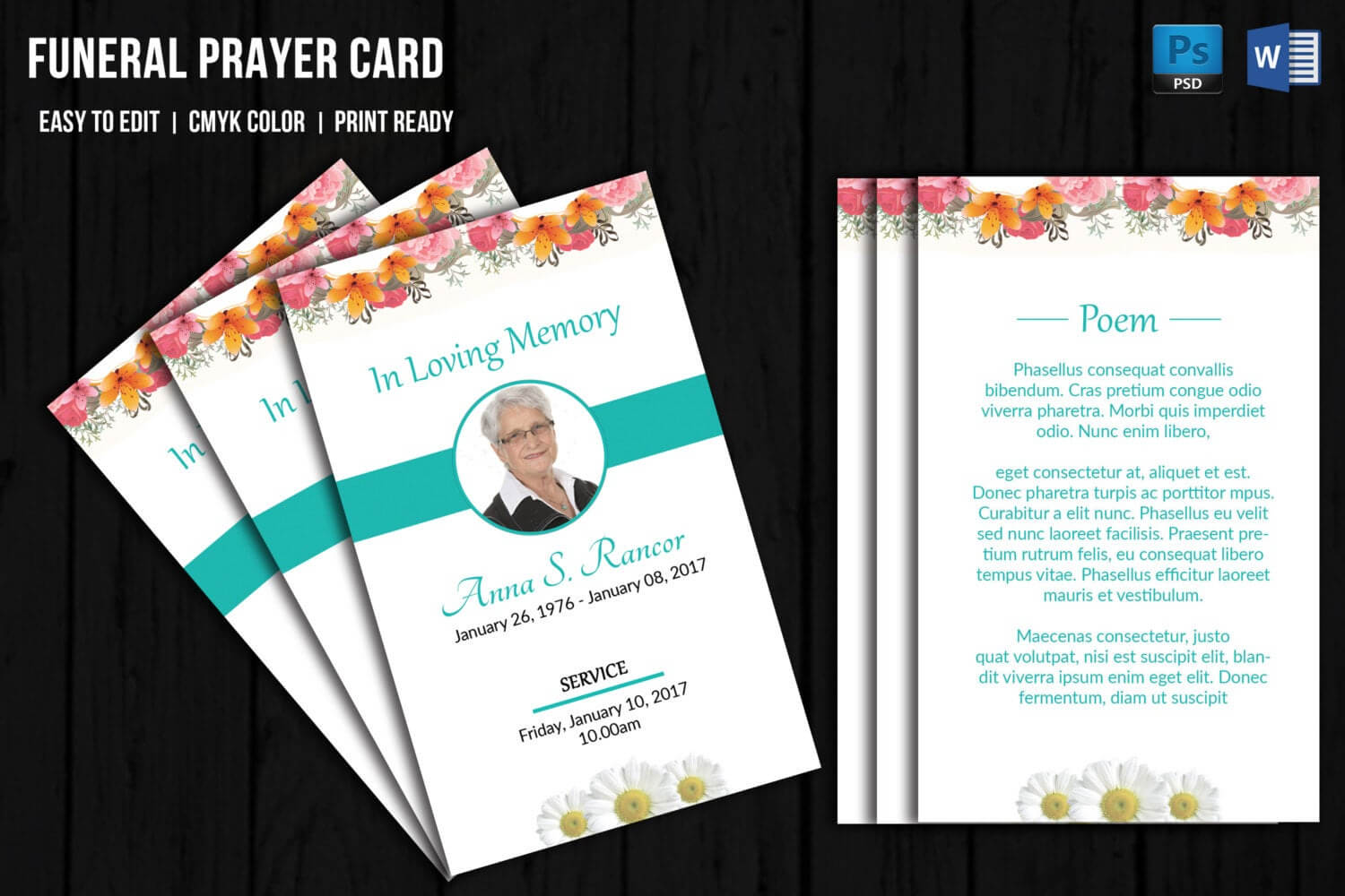 Funeral Prayer Card Template | Memorial Card Template | Editable Ms Word &  Photoshop Template | Instant Download | V03 For Prayer Card Template For Word