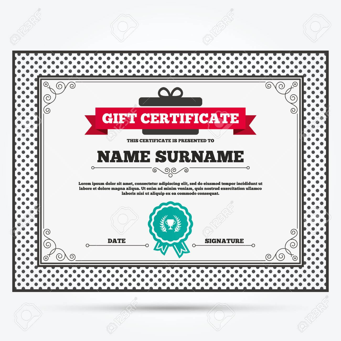 Gift Certificate. First Place Cup Award Sign Icon. Prize For.. For First Place Certificate Template