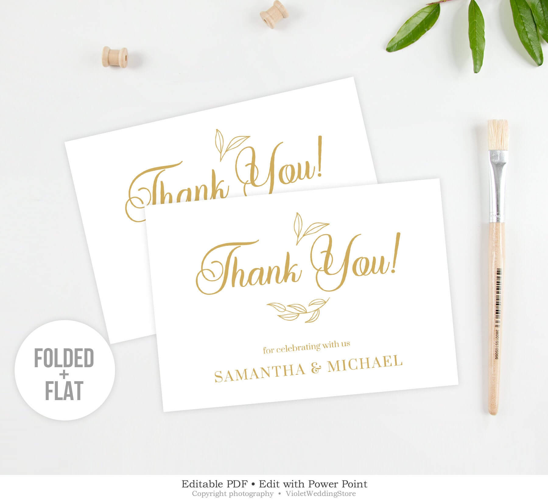 Gold Thank You Card Template, Wedding Thank You Folded Card, Modern  Calligraphy Thank You Card, Wedding Thank You Note Instant Download Gcs2 With Powerpoint Thank You Card Template