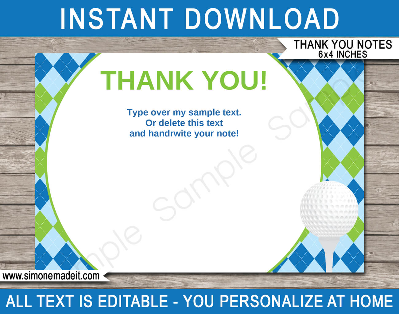 Golf Party Thank You Cards Template – Blue/green For Thank You Note Card Template