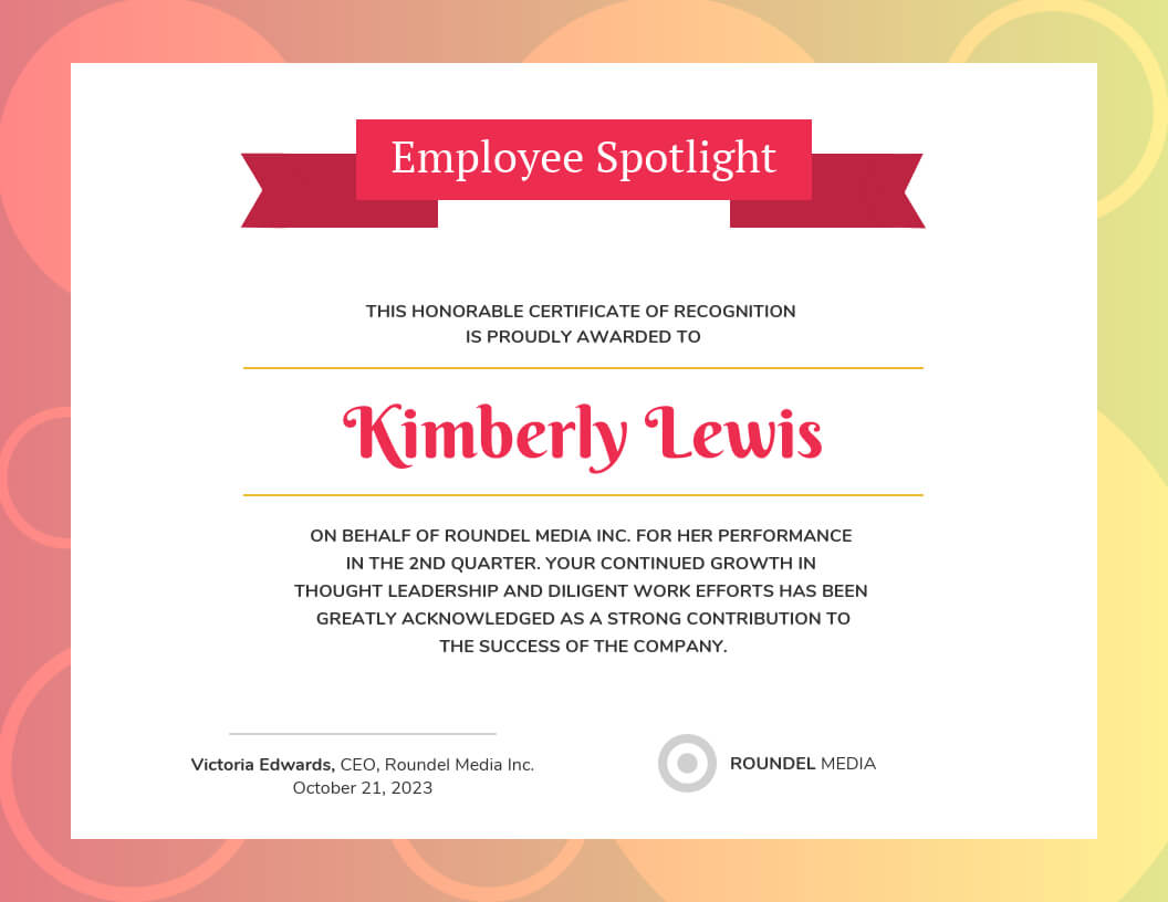Gradient Employee Recognition Certificate Template For Leadership Award Certificate Template