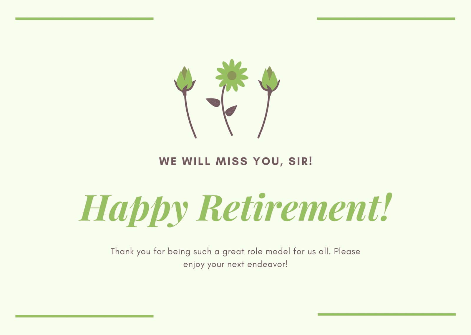 Green And Cream Cute Flower Retirement Card - Templatescanva In Retirement Card Template