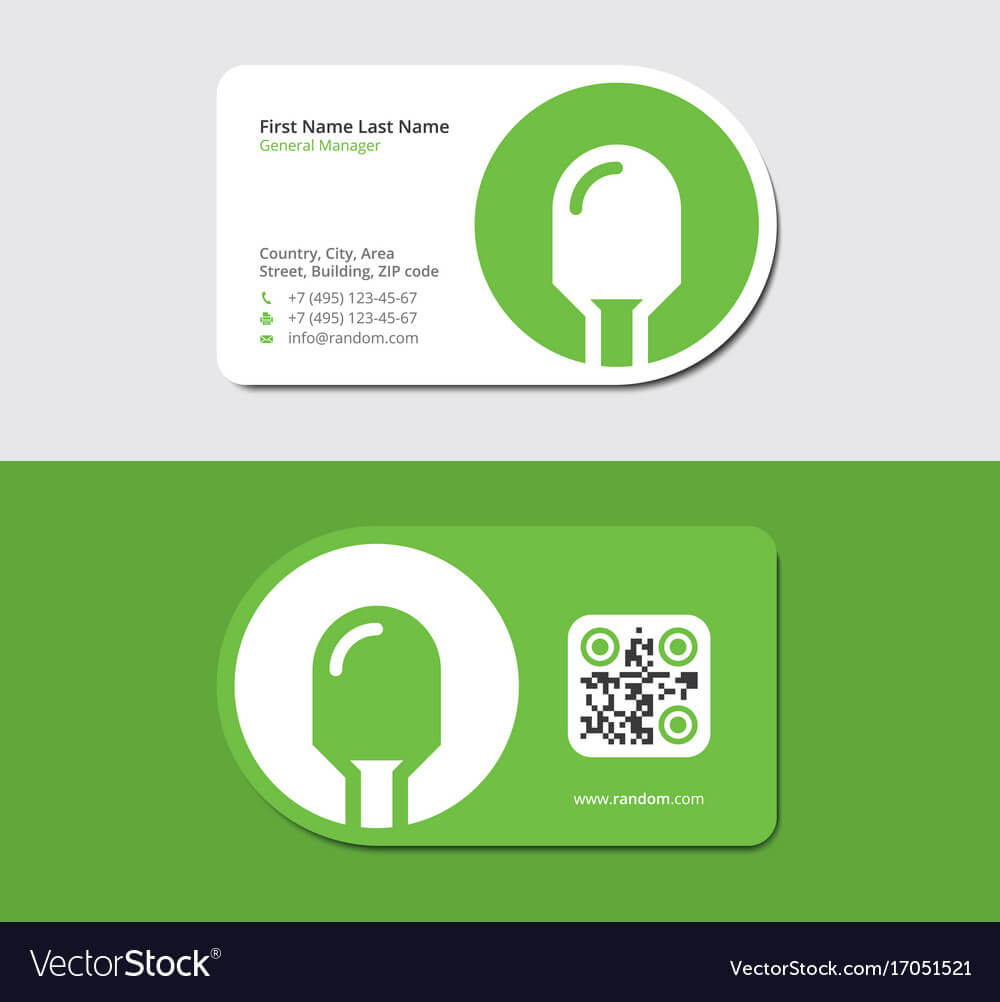 Green Business Card With Electric Lamp And Qr Code Within Qr Code Business Card Template