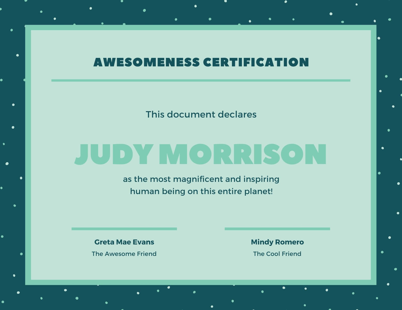 Green Dots Funny Certificate – Templatescanva Inside Funny Certificate Templates