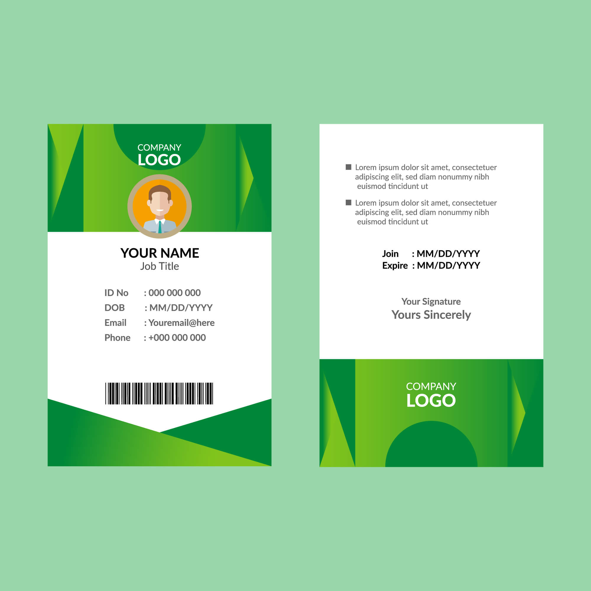 Green Id Card Template – Download Free Vectors, Clipart Intended For Shield Id Card Template