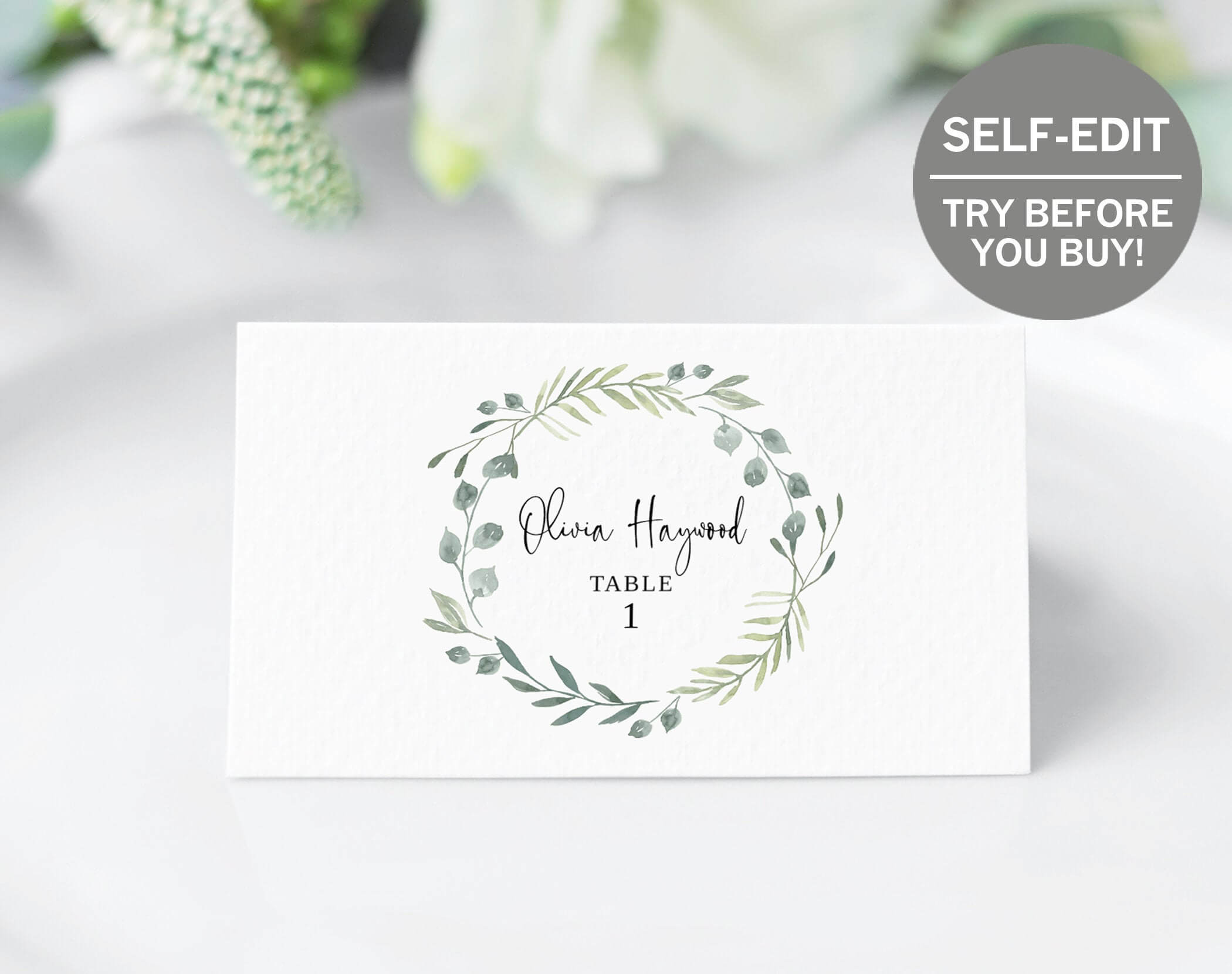 Greenery Wedding Place Card Template, Try Before You Buy, Wedding Seating  Table Number Cards, Printable Placecards, Escort Cards, Minimalist Throughout Table Number Cards Template
