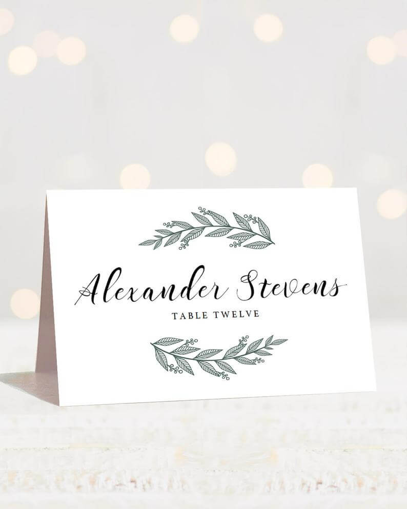 Greenery Wedding Place Cards Template Printable Name Cards Botanical  Wedding Name Cards Wedding Printables Green Wedding Seating Cards Rb1 Pertaining To Table Name Card Template