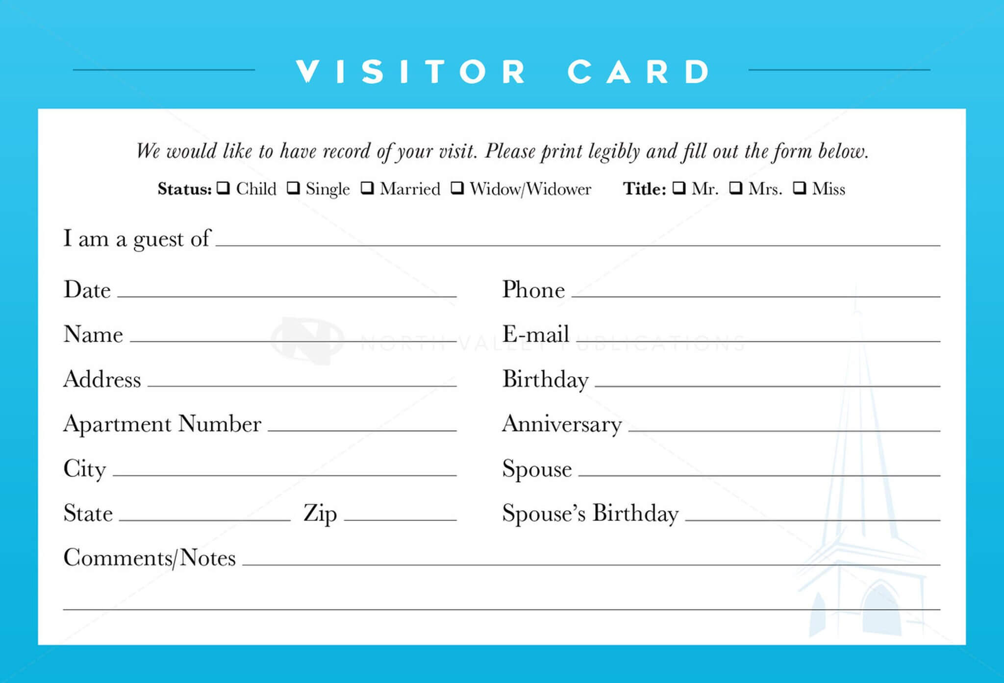 Guest Card Template Calep midnightpig co For Church Visitor Card