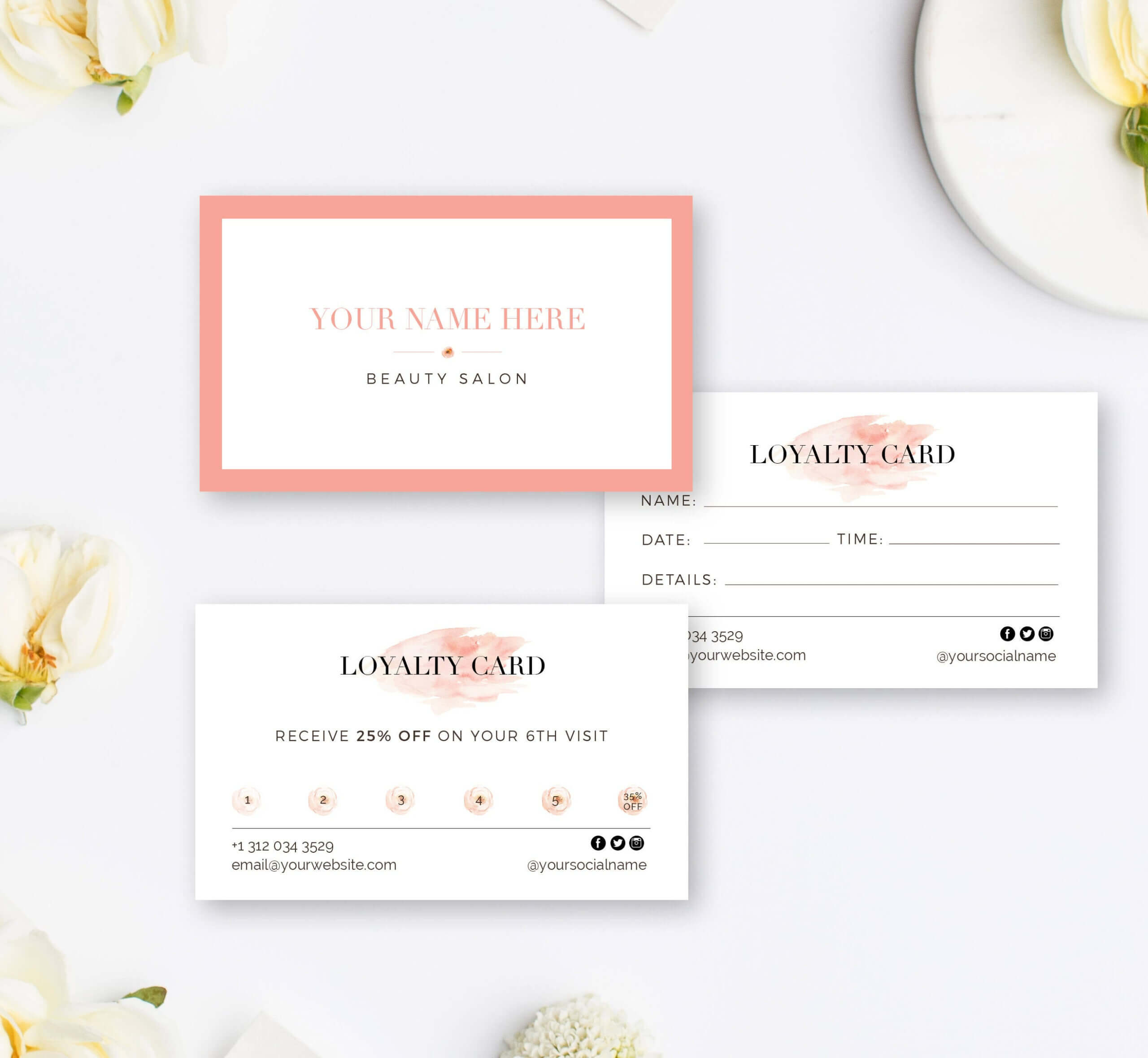 Hairstylist Loyalty / Reward Cards, Punch Card Loyalty Business Card,  Digital Template, Special Offers Card, Instant Download! Pertaining To Reward Punch Card Template
