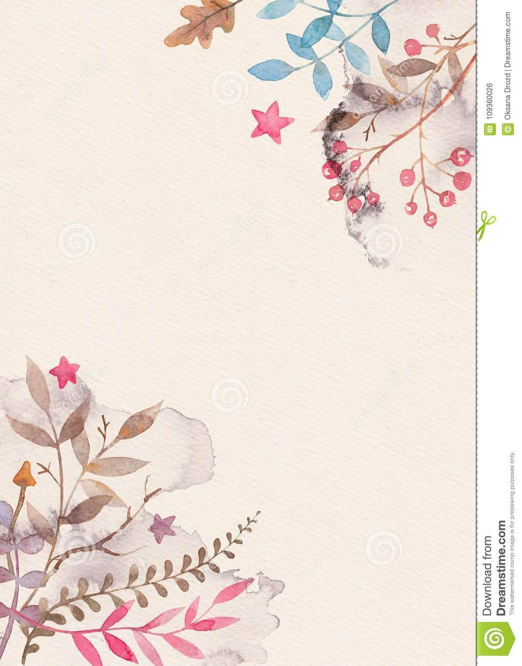 Hand Drawn Watercolor Greeting Card Template With Floral With Greeting Card Layout Templates