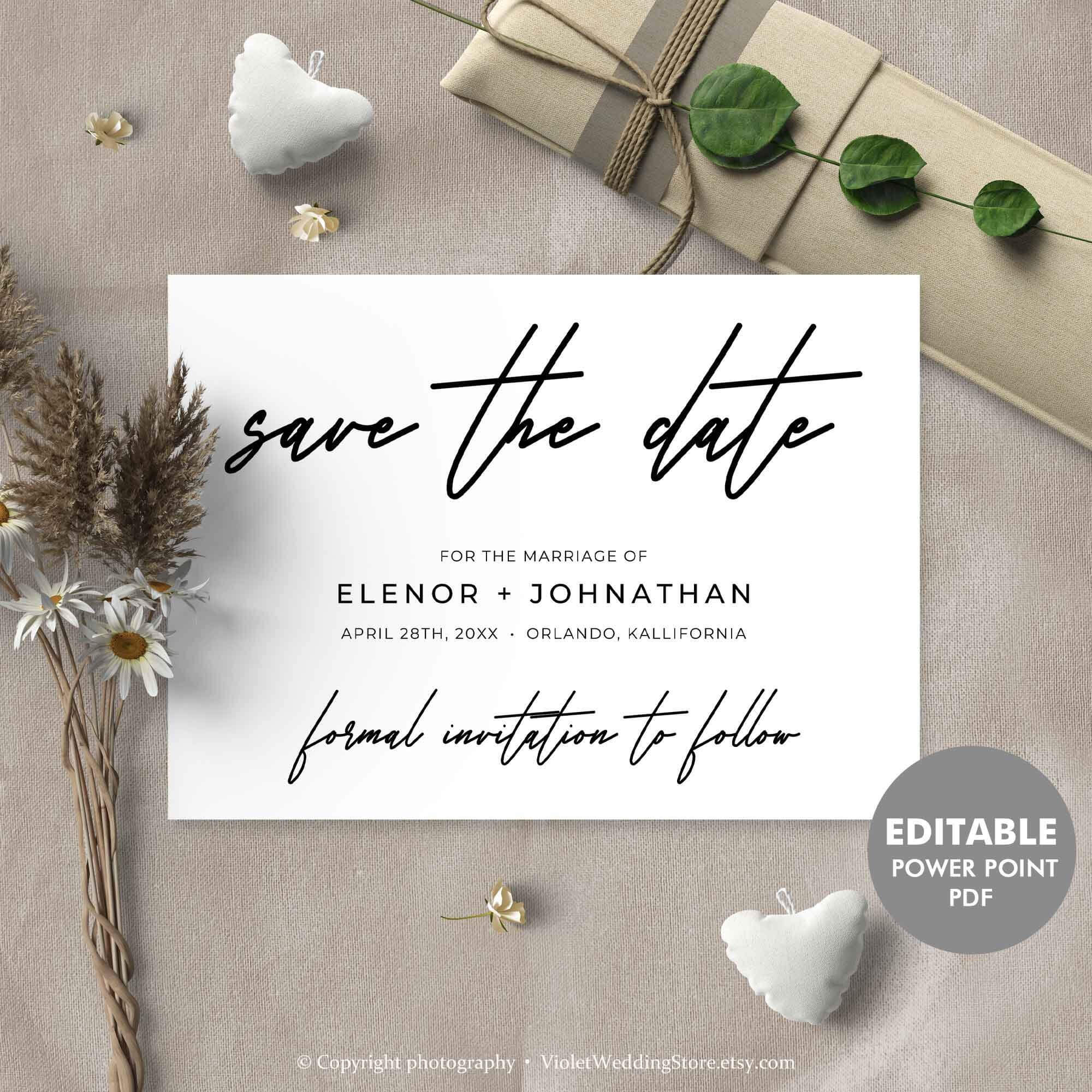 Handwritten Save The Date Card, Printable Save The Date, Calligraphy  Elegant Wedding Template, Editable Pdf Card Instant Download Hfs20 With Regard To Save The Date Powerpoint Template