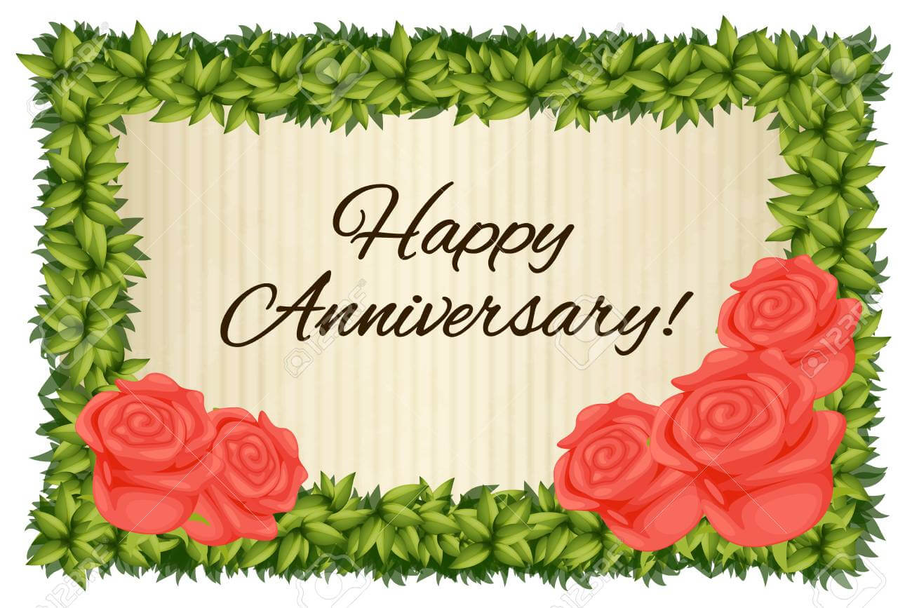 Happy Anniversary Card Template With Red Roses Illustration With Template For Anniversary Card