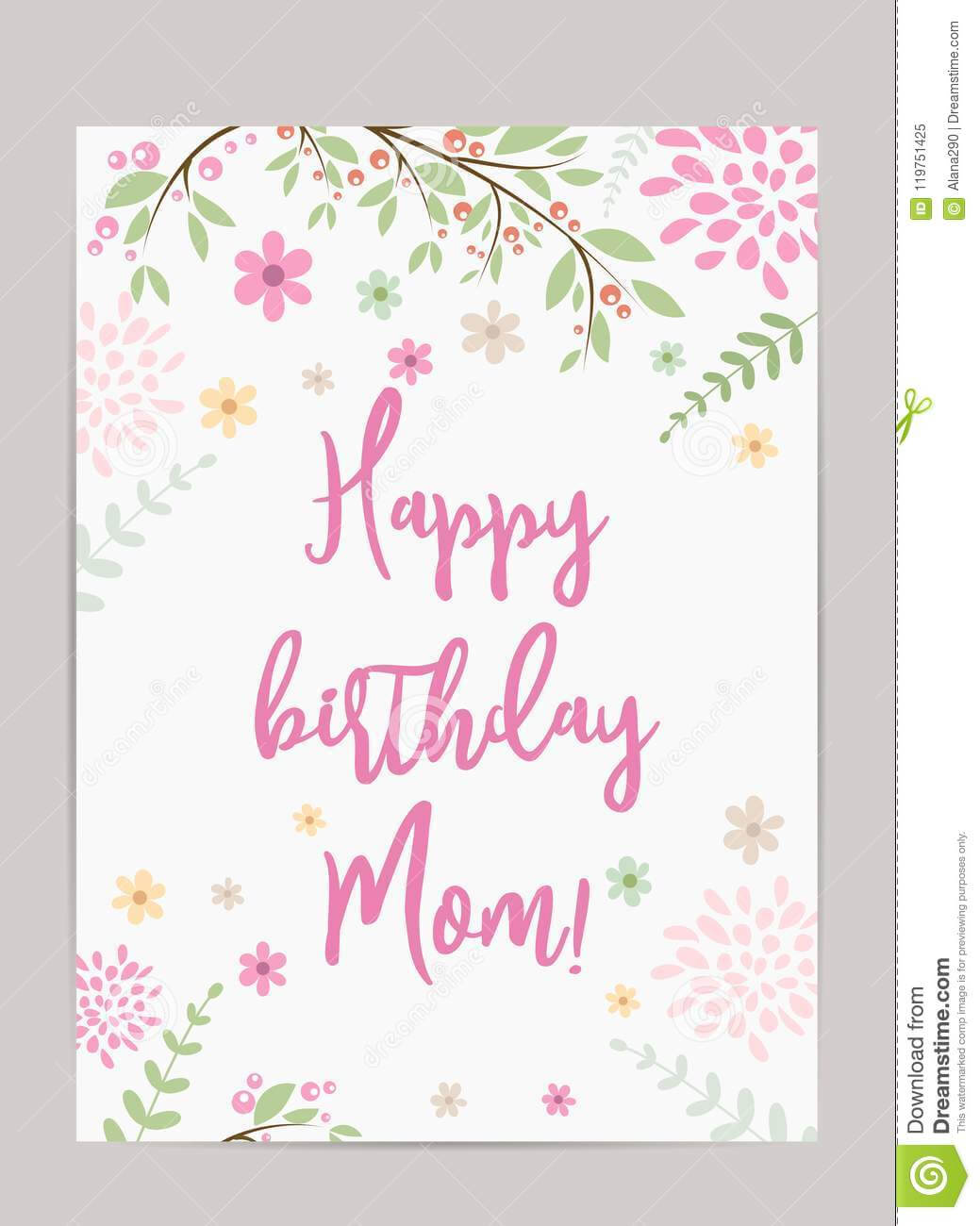 Happy Birthday Mom! Greeting Card Stock Vector With Mom Birthday Card Template