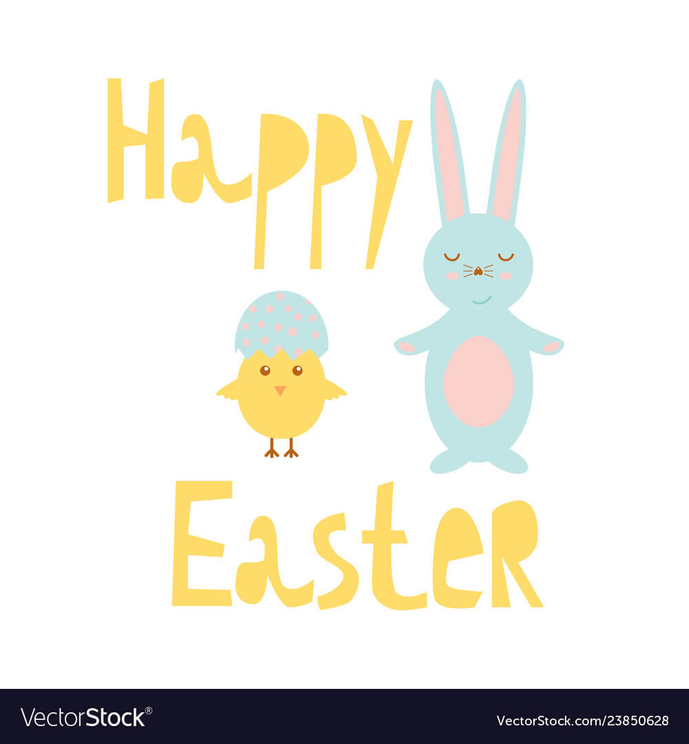 Happy Easter Greeting Card Template With Bunny And With Easter Chick Card Template