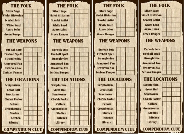 Printable Clue Game Board Template