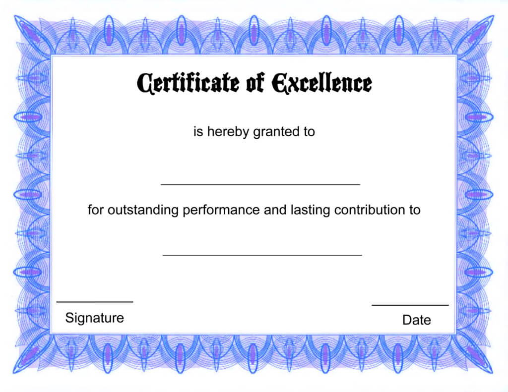 High Quality Free Award Certificate Template With Blue With Free Printable Blank Award Certificate Templates