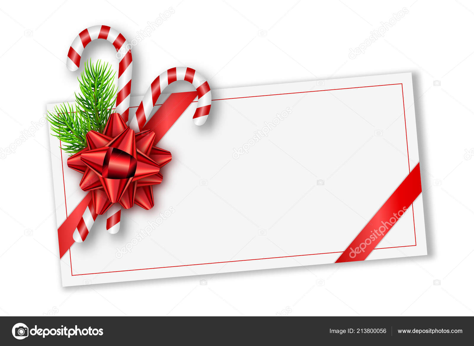 Holiday Christmas Gift Card With Red Bow, Fir Tree Branches Inside