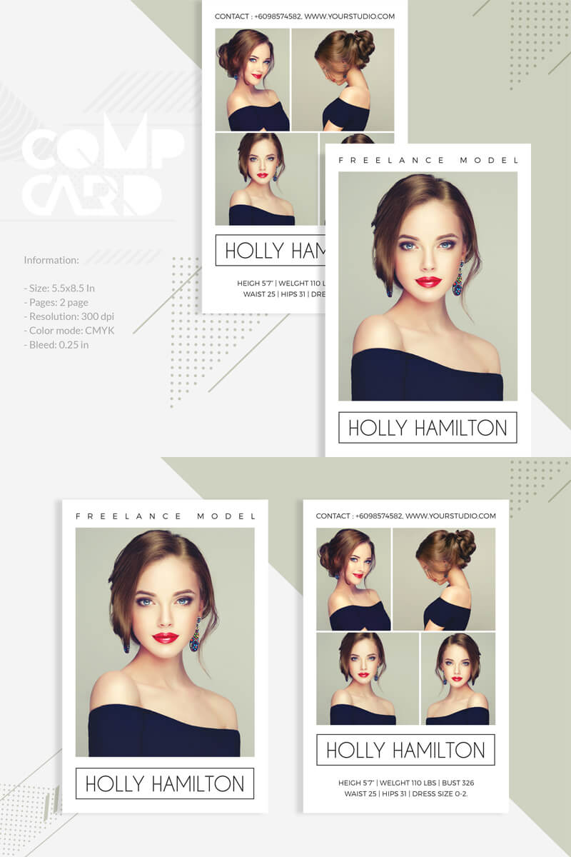'holly Hamilton – Modeling Comp Card' – Шаблон Фірмового Стилю №83225 Intended For Comp Card Template Psd