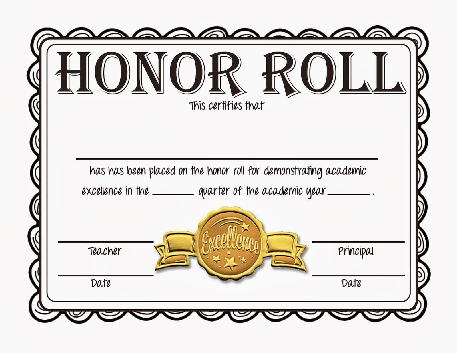 Honor Roll Certificate Clipart Inside Honor Roll Certificate Template