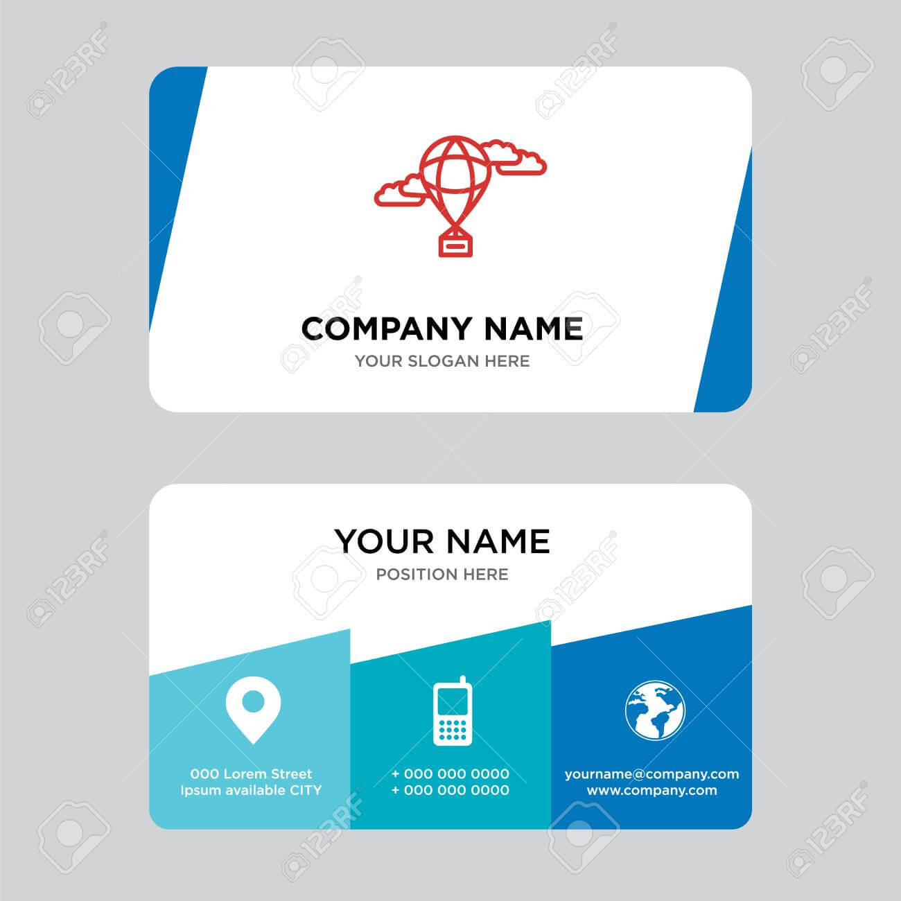Hot Air Balloon Business Card Design Template, Visiting For Your Company,  Modern Creative And Clean Identity Card Vector Illustration With Company Id Card Design Template