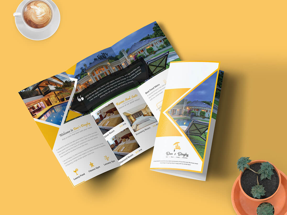 Hotel & Resort - Bifold Brochure Template | Searchmuzli In Hotel Brochure Design Templates
