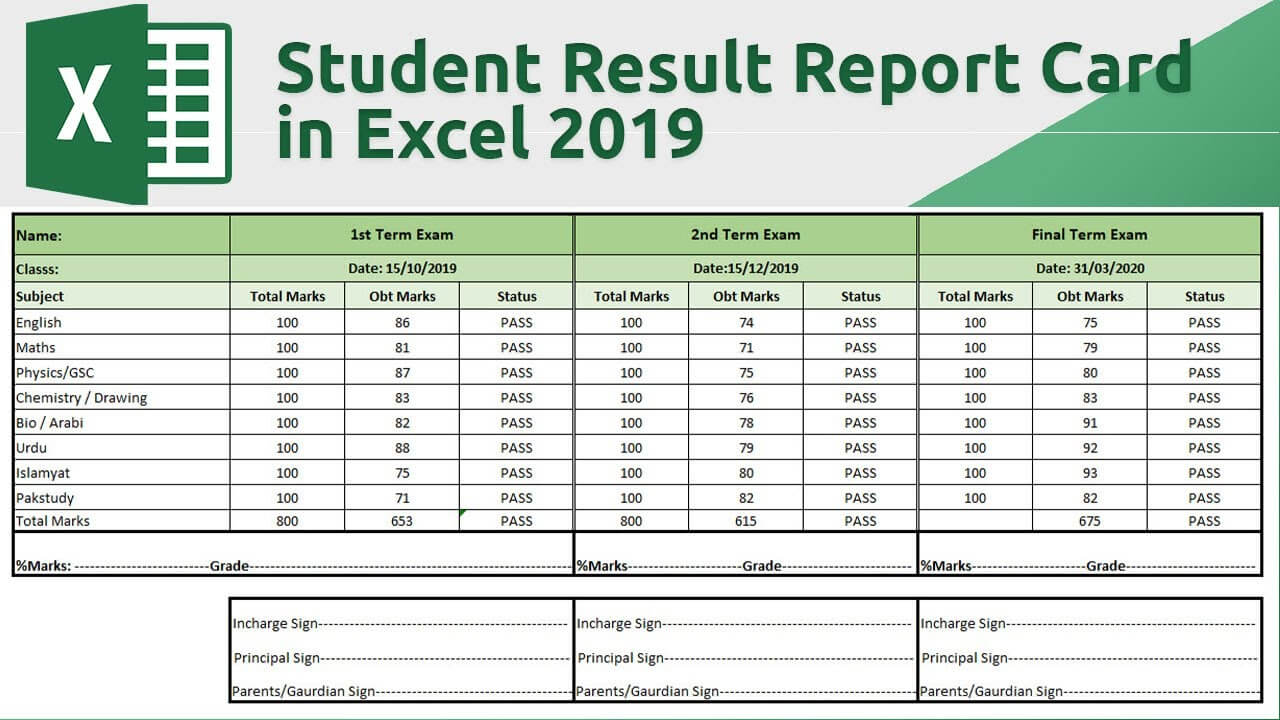 How To Create Student Result Report Card In Excel 2019 For High School Student Report Card Template