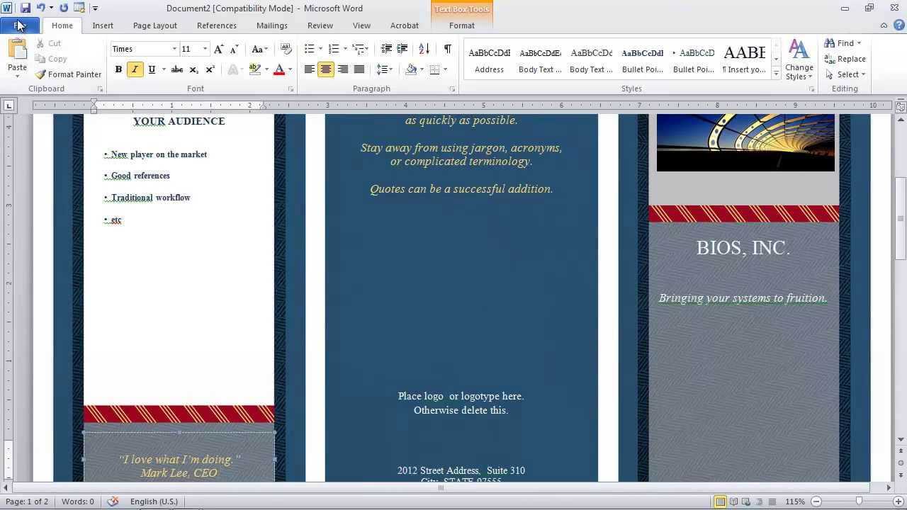 How To Make A Brochure In Microsoft Word For Free Template For Brochure 