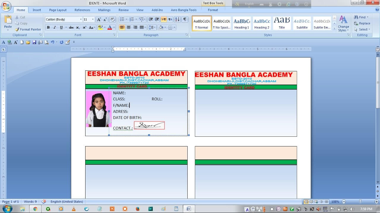 How To Make School Id Card Using Microsoft Word In Hindi And Urdu Pertaining To Id Card Template For Microsoft Word