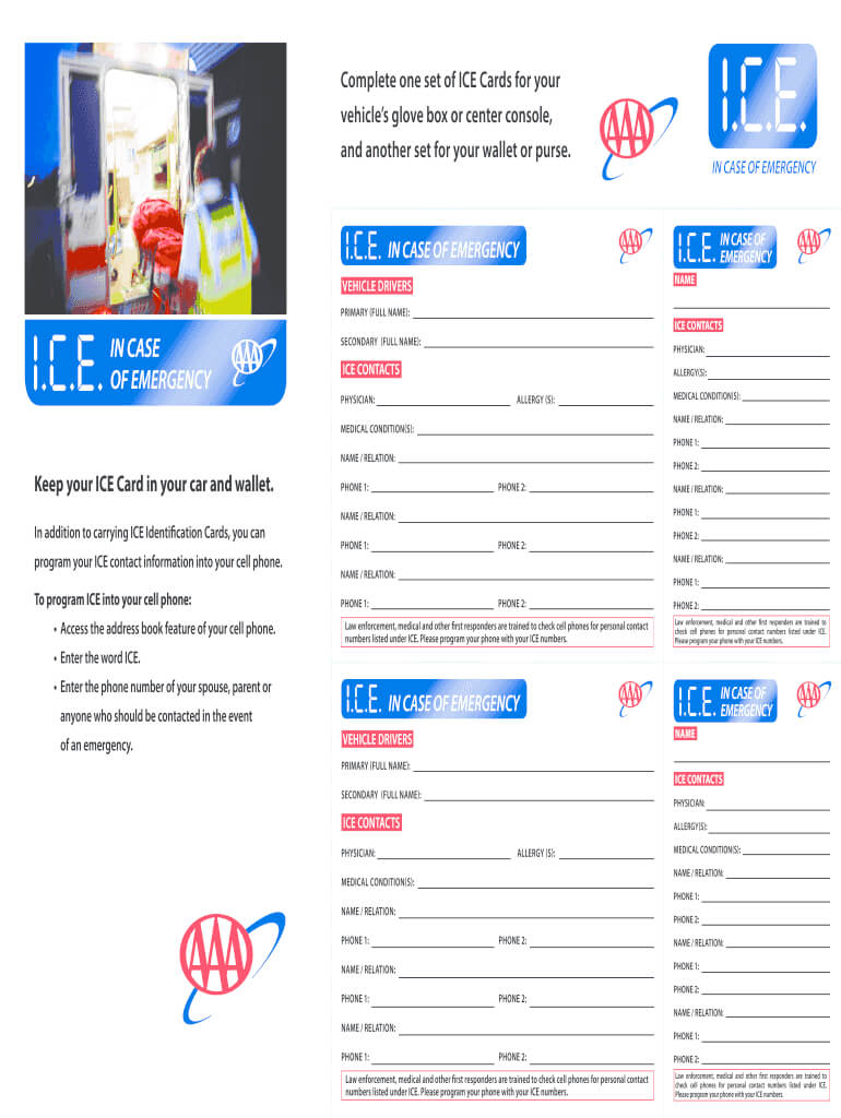 Ice Cards - Fill Online, Printable, Fillable, Blank | Pdffiller In In Case Of Emergency Card Template