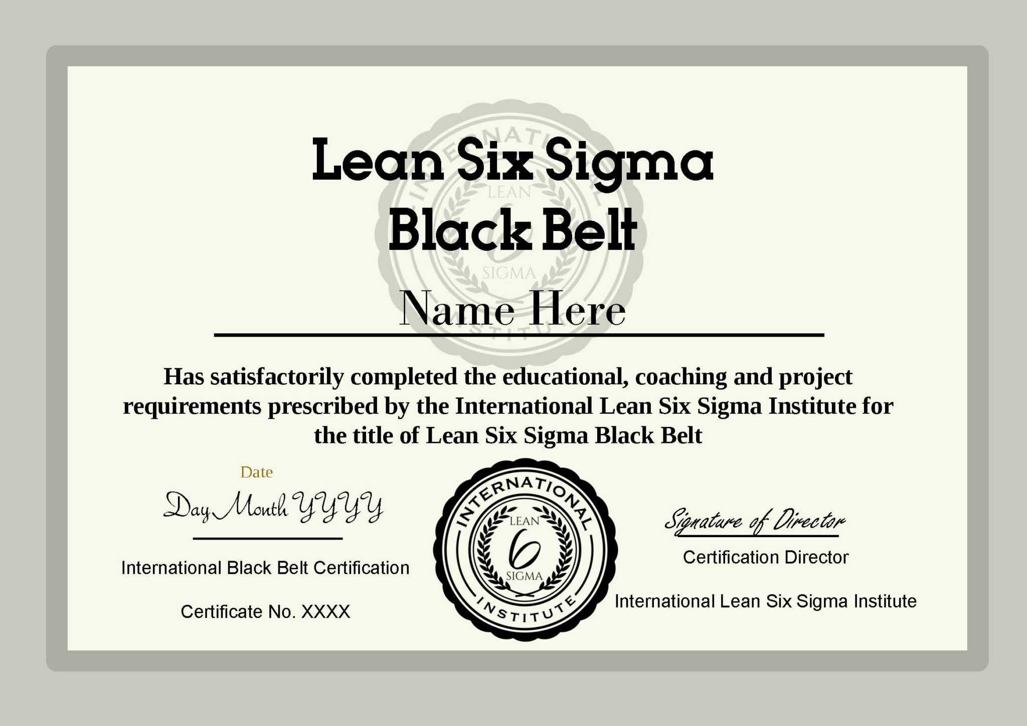 Ilssi Black Belt Cert Template 2019 throughout Green Belt Certificate