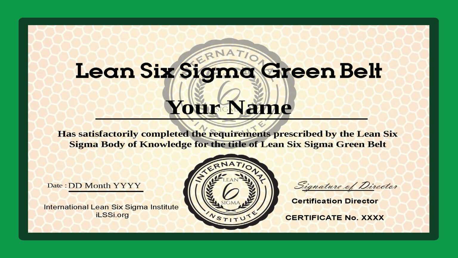 Ilssi Green Belt Oct 2019 Template within Green Belt Certificate