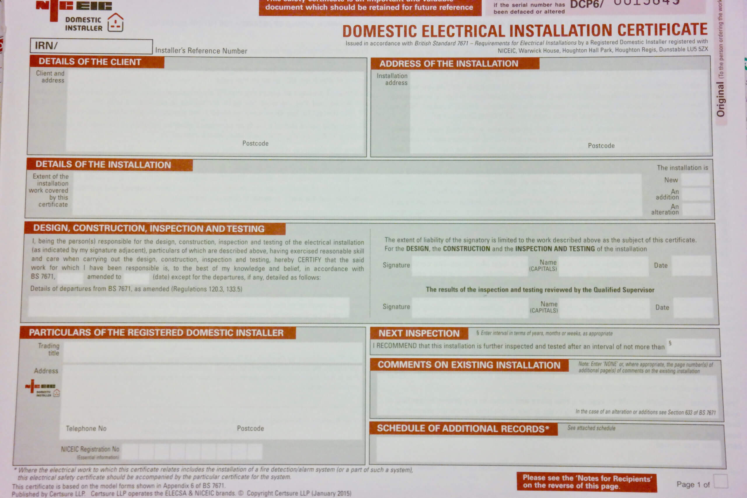 Inspections, Certification & Testing – Auber Electrical Throughout Electrical Minor Works Certificate Template