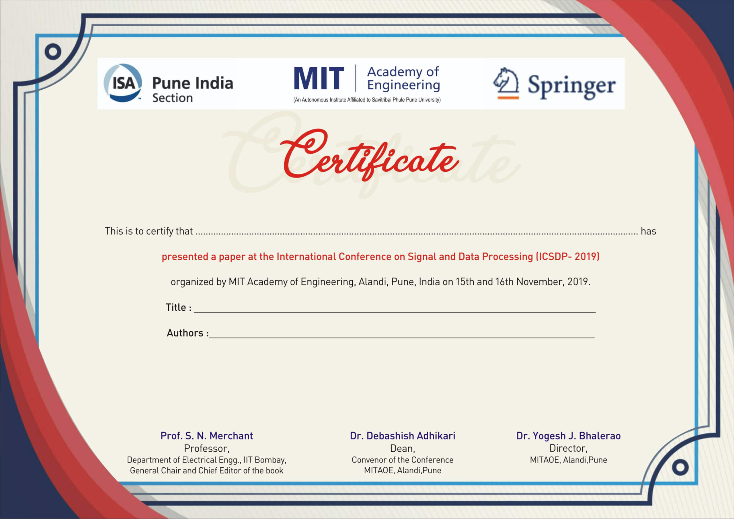 International Conference On Signal & Data Processing (Icsdp) Intended For International Conference Certificate Templates