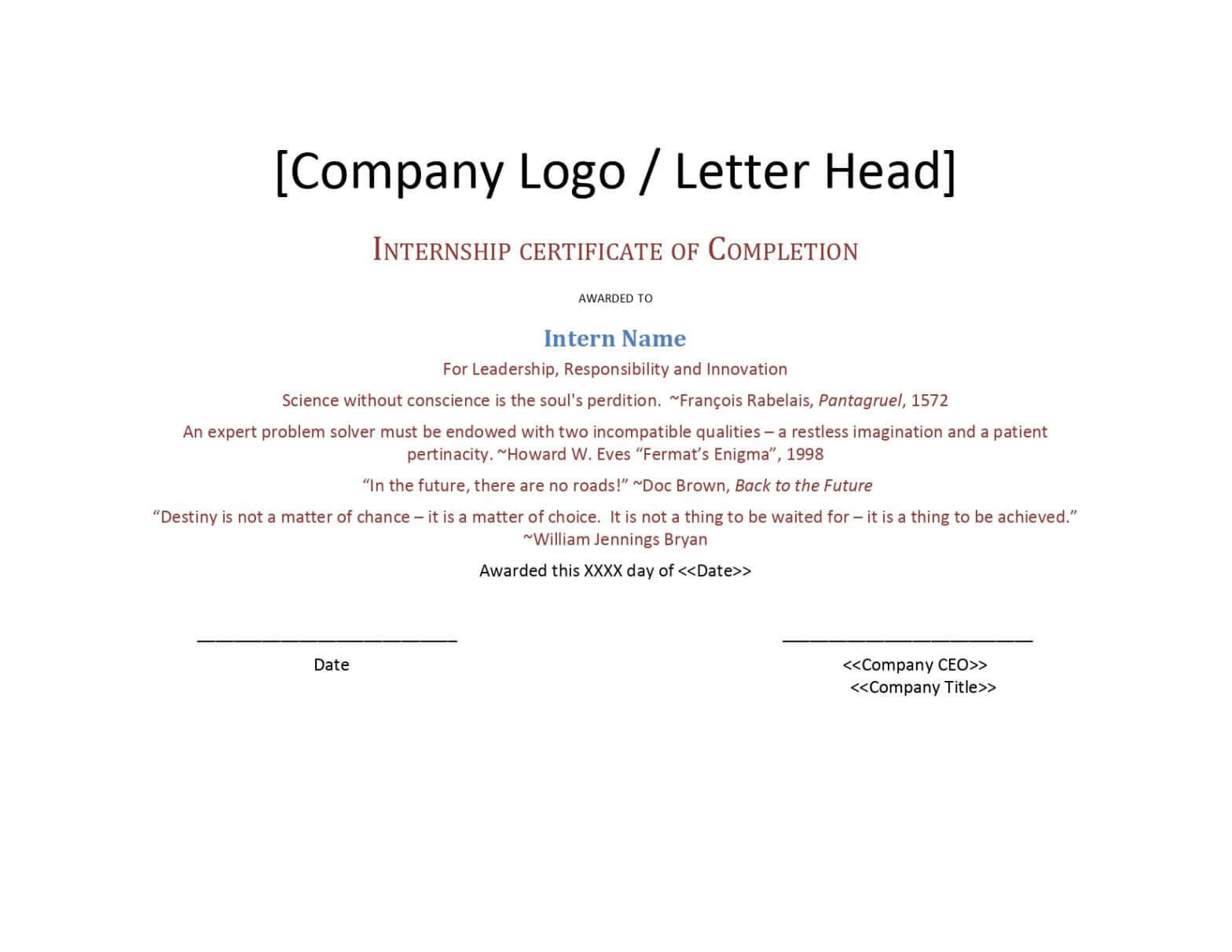 Internship Completion Certificate Template – Google Docs Inside Certificate Template For Project Completion