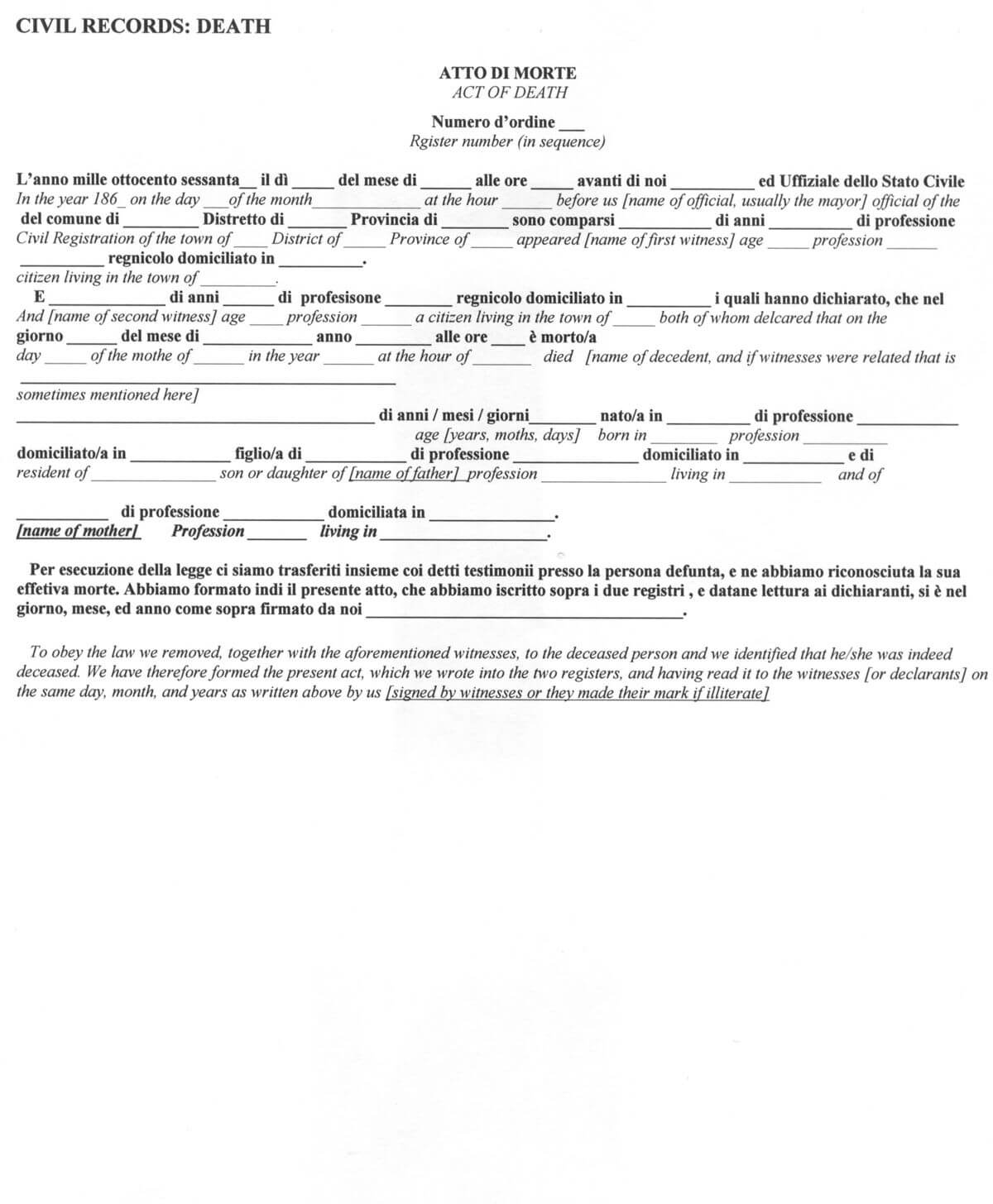 Italian Civil Death Document Translation Genealogy Throughout Death Certificate Translation Template