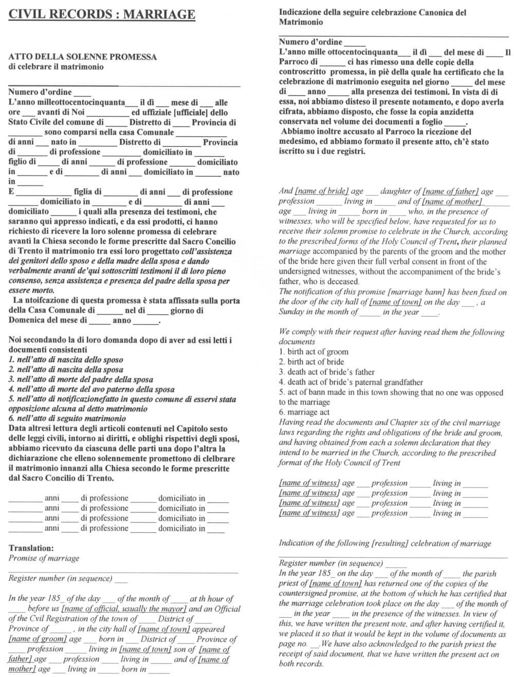 Italian Marriage Document Translations Genealogy With Marriage Certificate Translation Template