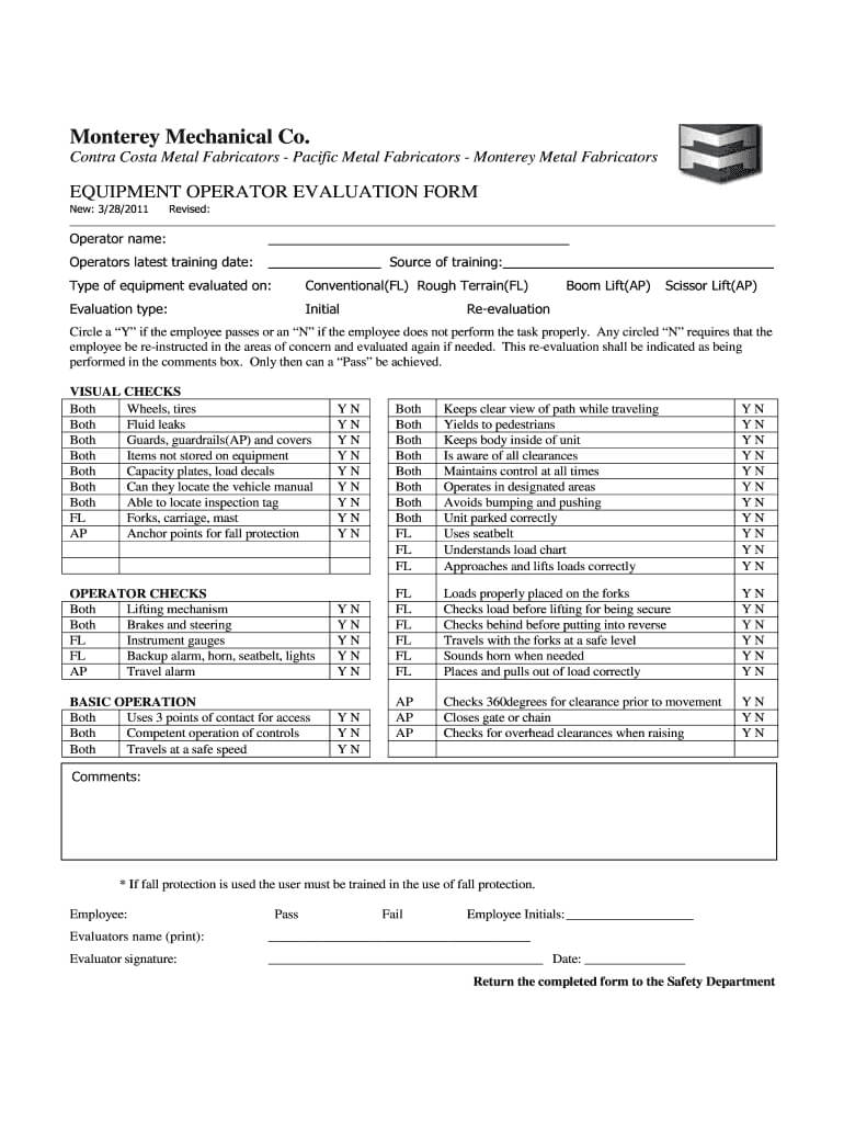 Jlg Evaluation Form – Fill Out And Sign Printable Pdf Template | Signnow Throughout Fall Protection Certification Template