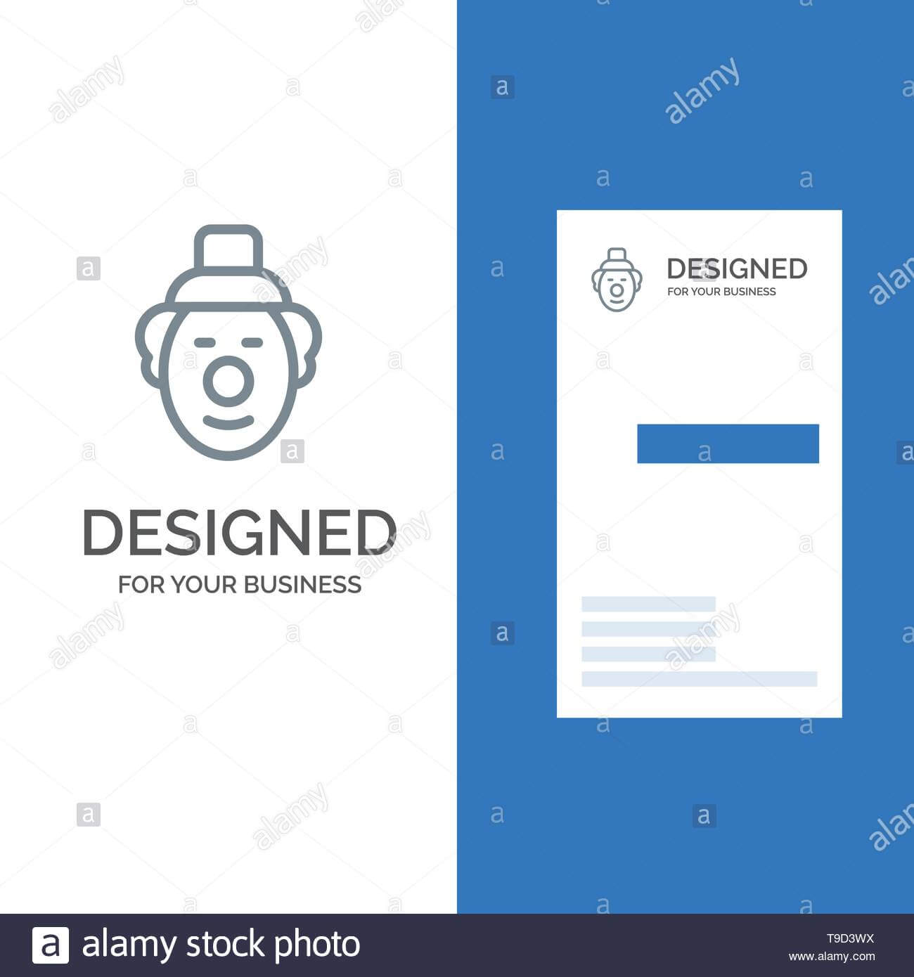 Joker, Clown, Circus Grey Logo Design And Business Card With Joker Card Template
