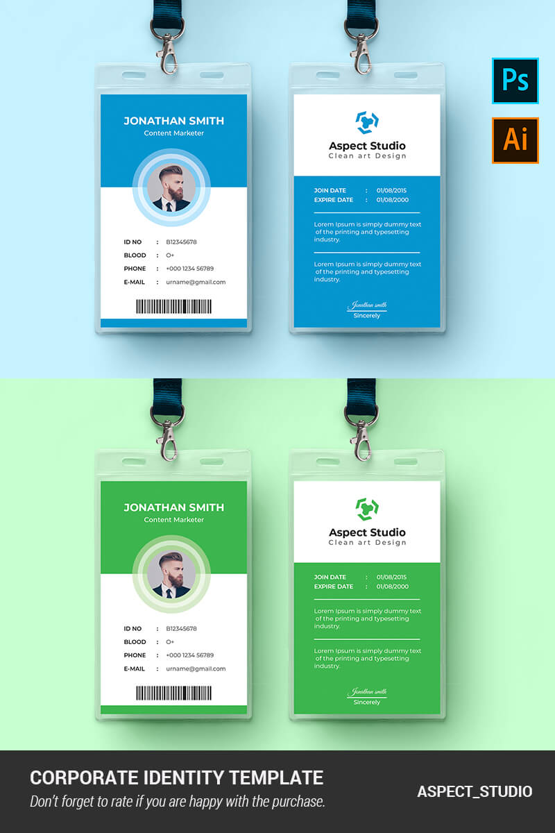 Jonathan Smith Employee Id Card Corporate Identity Template Throughout Id Card Template Ai