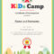 Kid Certificate Of Participation Template For Camp Within Sample Certificate Of Participation Template