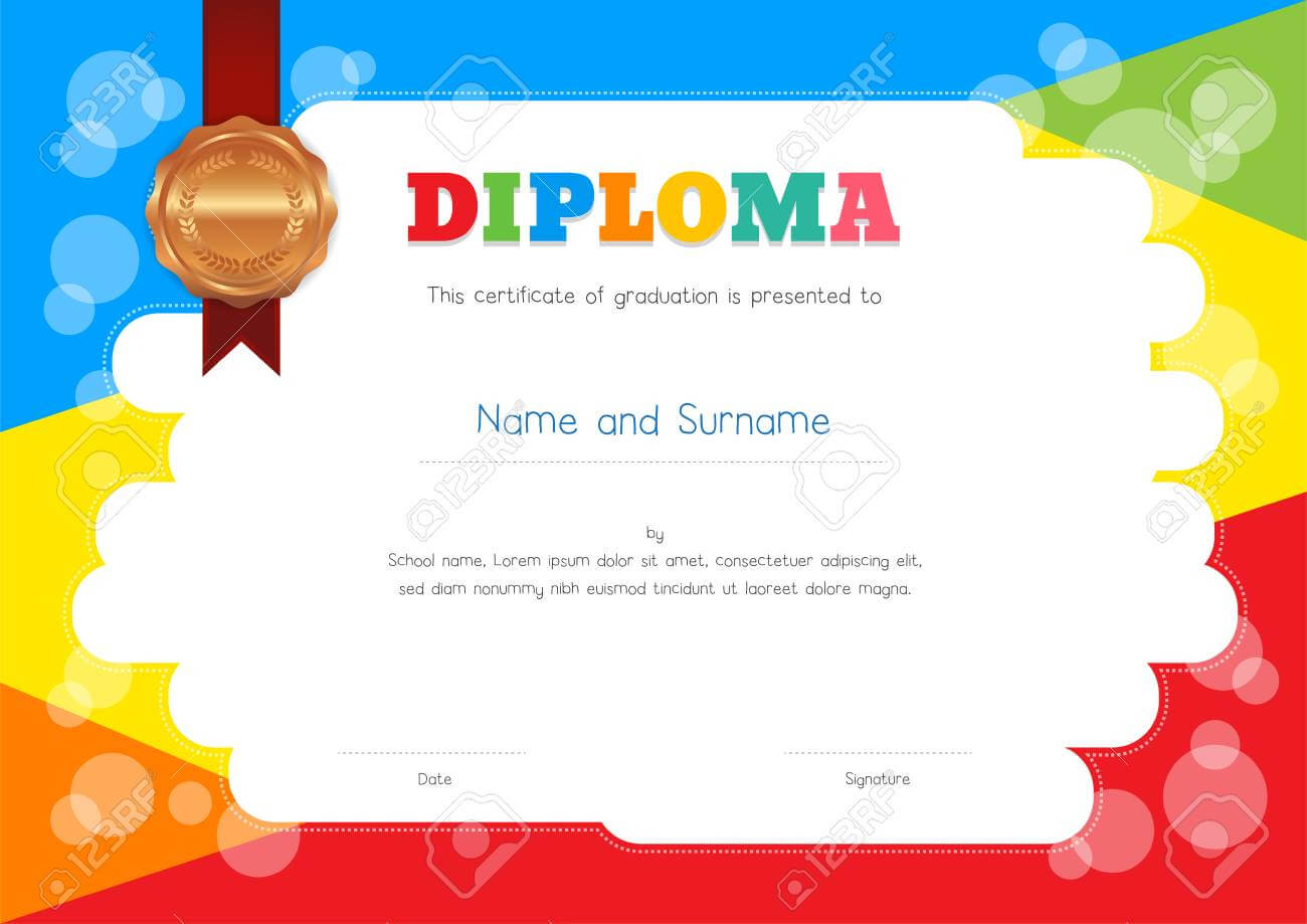 Kids Diploma Or Certificate Template With Colorful Background Within Children's Certificate Template