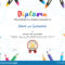 Kids Diploma Or Certificate Template With Painting Stuff Inside Preschool Graduation Certificate Template Free