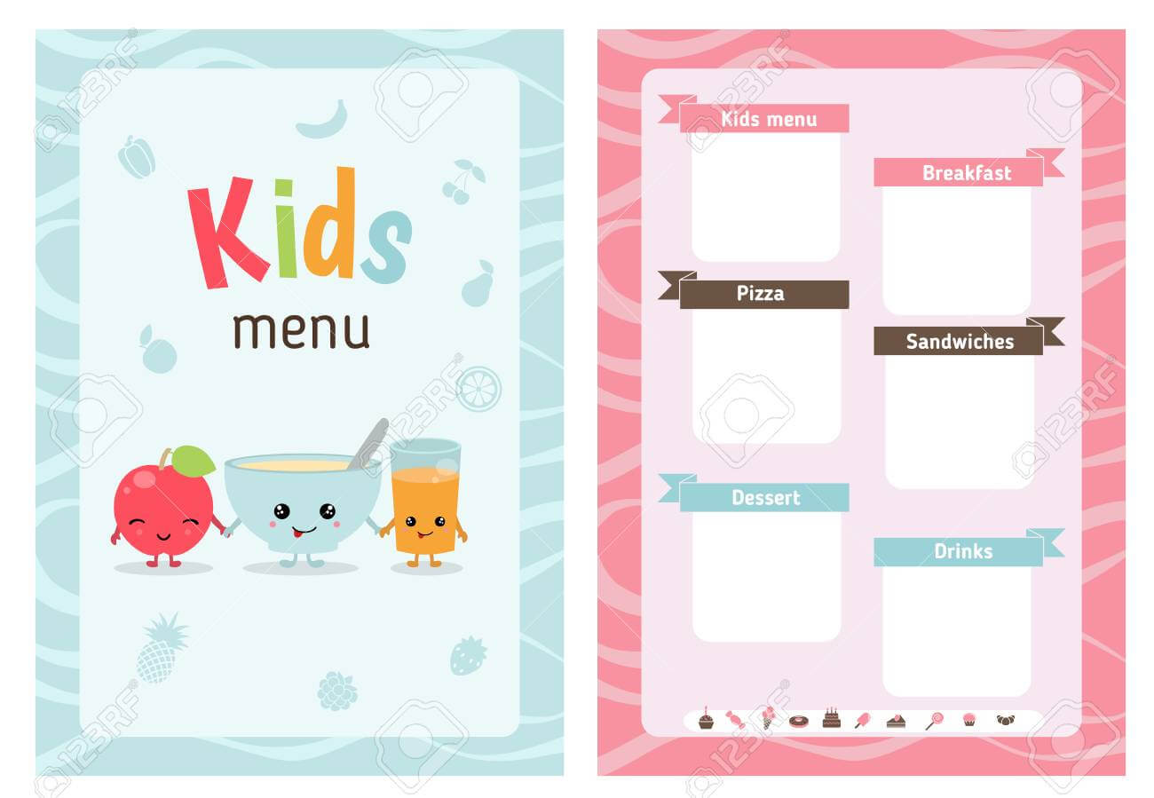 Kids Menu Card With Cartoon Food And. Cute Colorful Kids Meal.. Pertaining To Credit Card Template For Kids